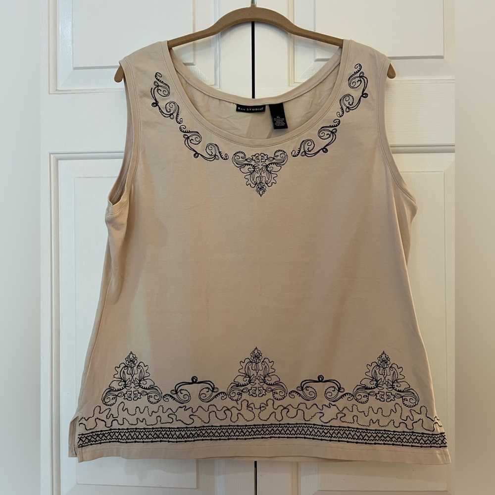 Bay Studio Tan Embroidered Tank Top EUC Size XL